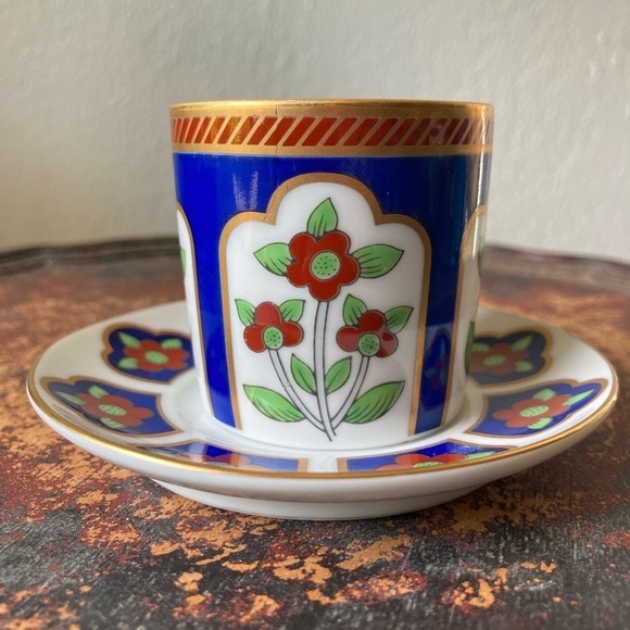 Vintage Fitz & Floyd Oriental Flower Demitasse Set - Picture 2 of 8